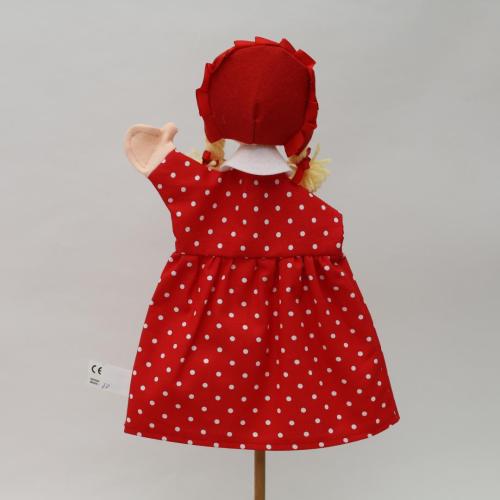 Preview: Rotkäppchen  rot mit Punkten und Zöpfen - 30 cm - Handpuppe von munabo 26cm