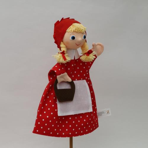 Preview: Rotkäppchen  rot mit Punkten und Zöpfen - 30 cm - Handpuppe von munabo 26cm