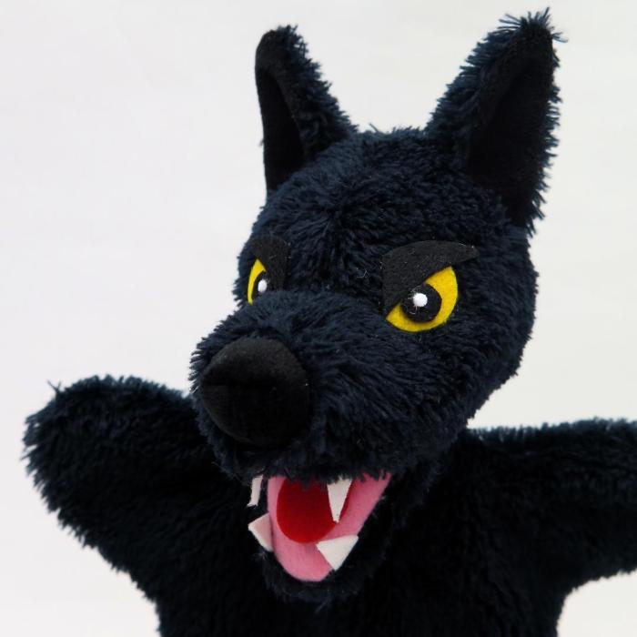 Wolf schwarz 28 cm-  Handspielpuppe von munabo 29cm