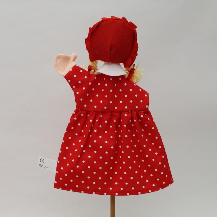 Rotkäppchen  rot mit Punkten und Zöpfen - 30 cm - Handpuppe von munabo 26cm