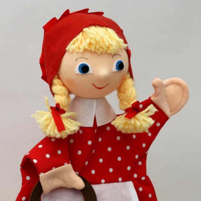 Rotkäppchen  rot mit Punkten und Zöpfen - 30 cm - Handpuppe von munabo 26cm